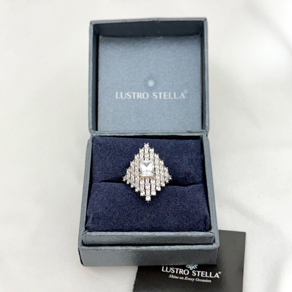 Lustro Stella Sterling Silver Cubic Zirconia Statement Ring Size 11 w/Box